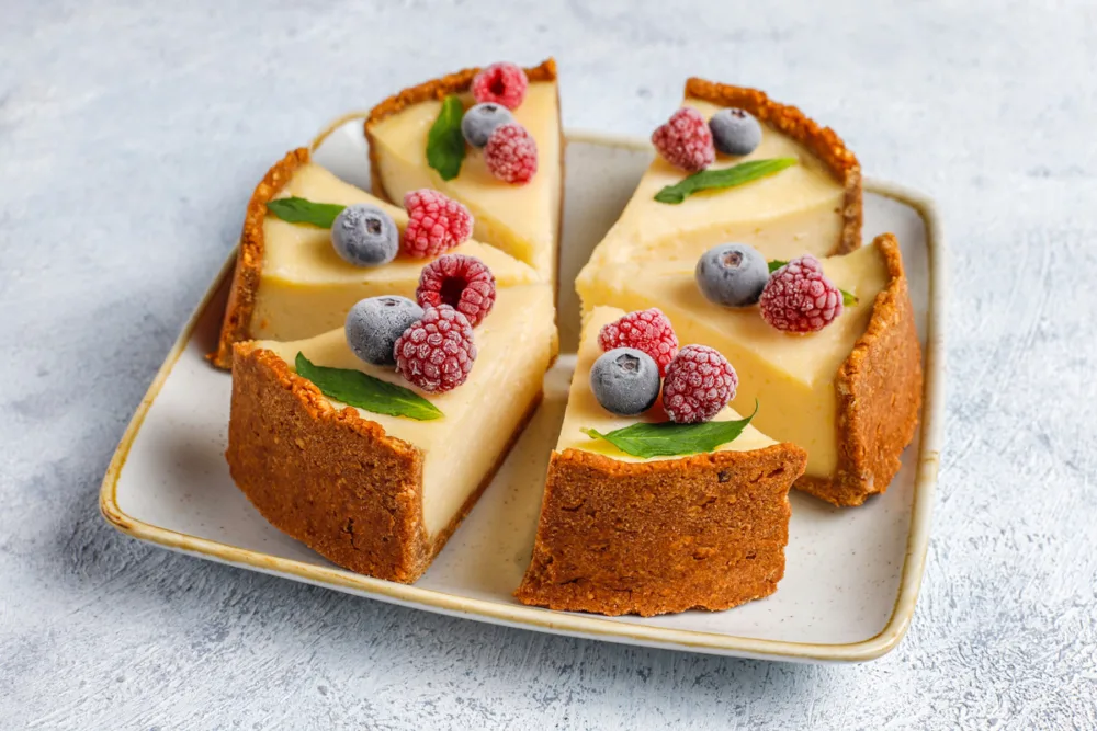 Cheesecake with frozen berries mint healthy organic dessert