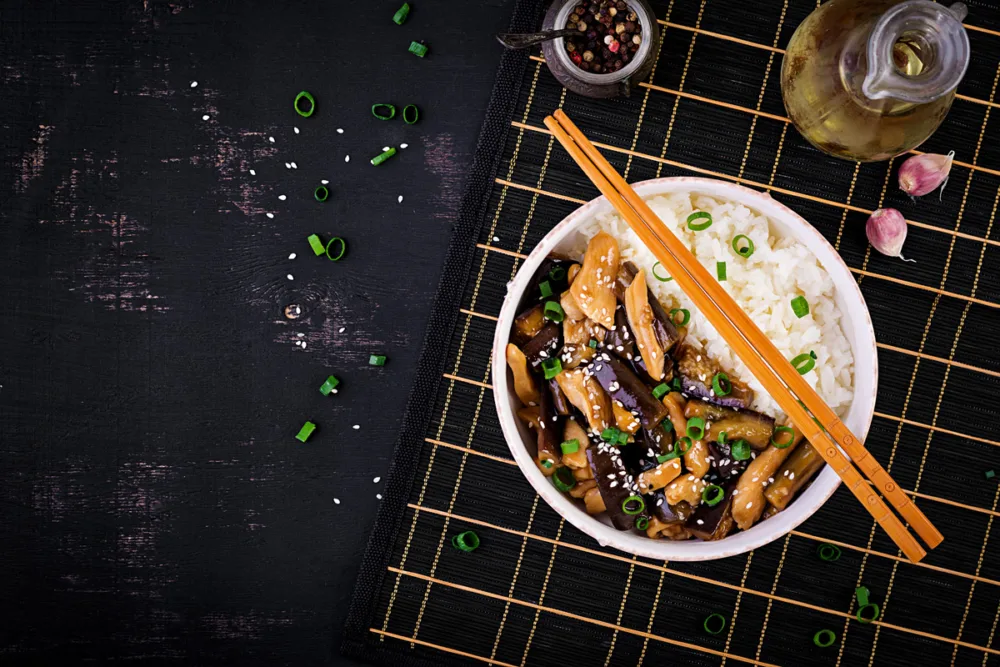 Chicken eggplant boiled rice