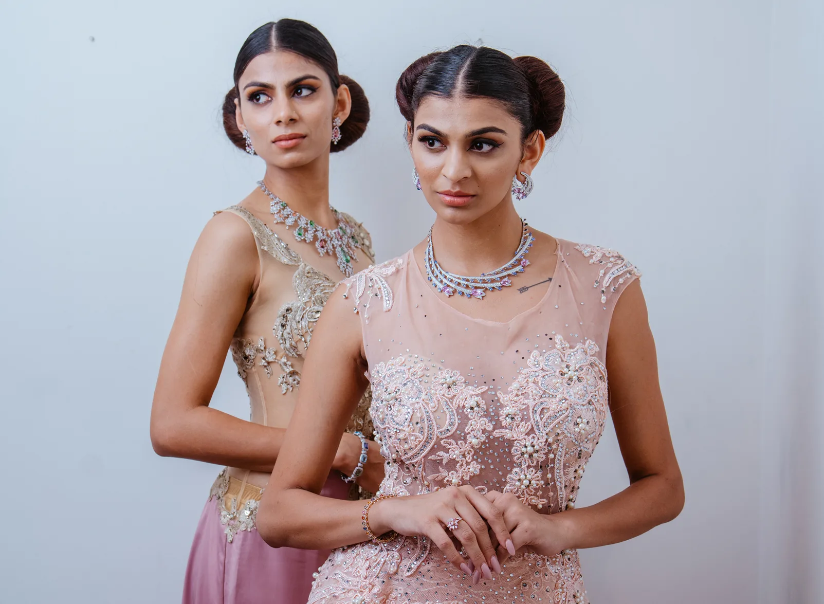 Two models during a modeling portfolio shoot in a Bangalore studio